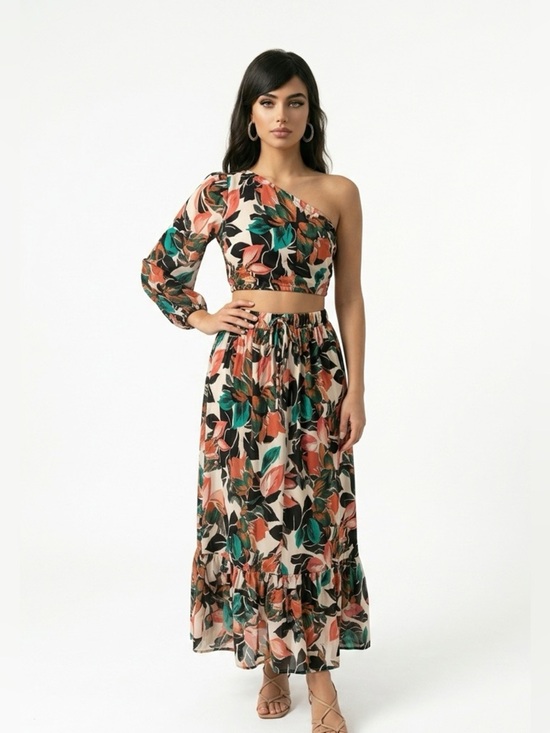 Misa Los Angeles Dresses & Skirts - Misa Las Palmas floral Dress - crop top one shoulder with maxi skirt Size small​